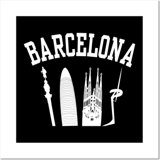 BARCELONA Skyline (White) Posters and Art